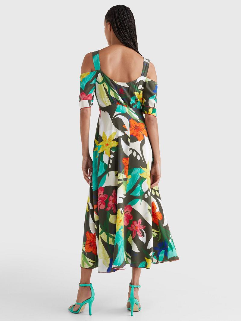 Női Tommy Hilfiger Silk Hawaiian Maxi Dresses Színes | HU 118NWY